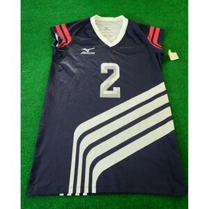 Mizuno Volleyball Jersey Size M Navy Blue White Red Number 2 Athletic Shirt‎
